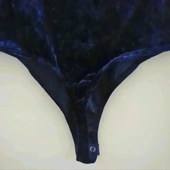 RETROD | Women's Navy Blue Velvet Thong Long Sleeve Bodysuit - Picture 5 of 5